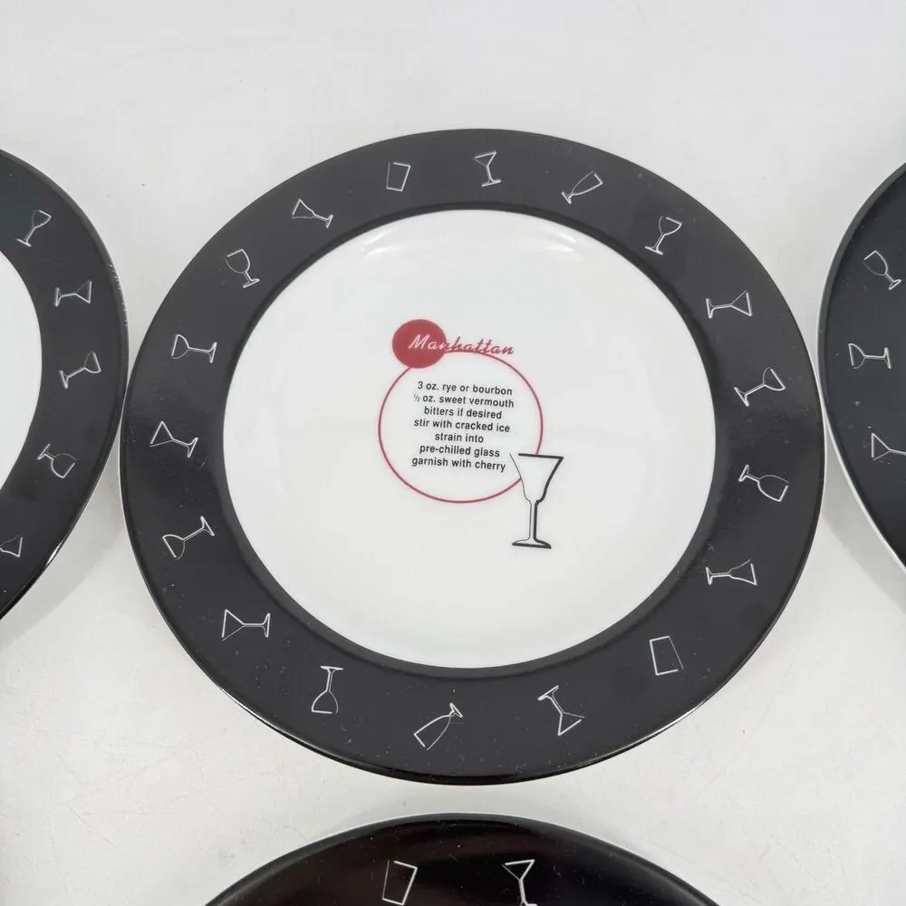 Pottery Barn Retro Bar Mixed Drinks 8 1/8” Dessert Salad Plates Set of 6